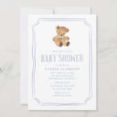 White and Blue Teddy Bear Baby Shower Invitation (Devant)