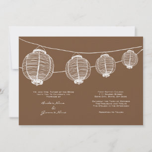 White and Brown Lantern Wedding Invitation Kaart