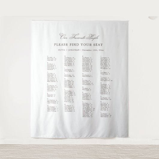 White and Brown Wedding Seating Chart Fabric Wandkleed (Voorkant)