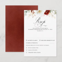 White and Burgundy Red Flowers Wedding RSVP