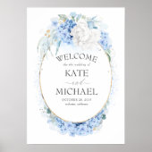 White and Dusty Blue Floral Wedding Welcome Poster (Voorkant)