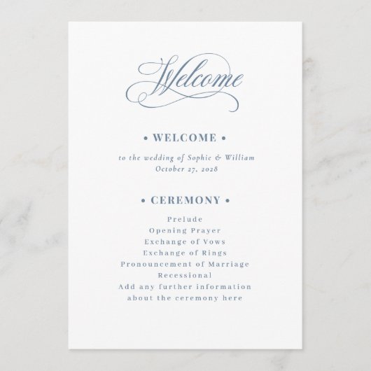 White and Dusty Blue | Luxe Wedding Welcome Programma (Voorkant)