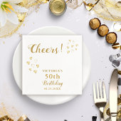 White and Gold Cheers Custom Name 50th Birthday Servet