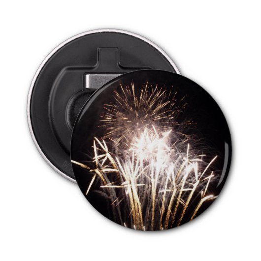 White and Gold Fireworks I Patriottic Celebration Button Flesopener (Voorkant)