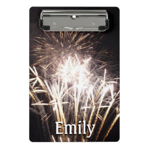 White and Gold Fireworks I Patriottic Celebration Mini Klembord