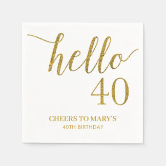 White and Gold Glitter 40th Birthday Servet