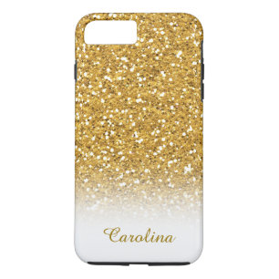 White and Gold Glitter, op maat van naam iPhone 8 Plus / 7 Plus Hoesje