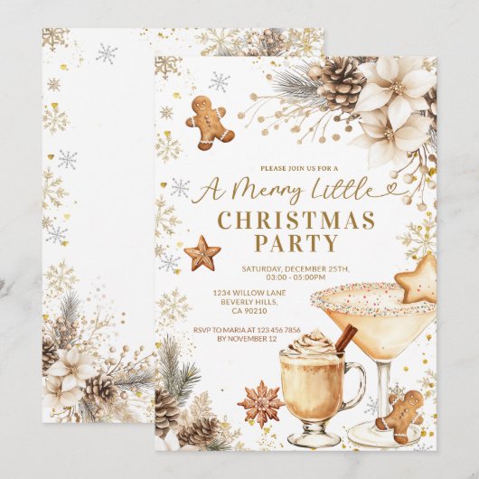 White and Gold Holiday Cocktail Party Invitation (Devant / Derrière)