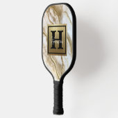 White and Gold Marble Monogram Name Persoonlijk Pickleball Paddle (Links)