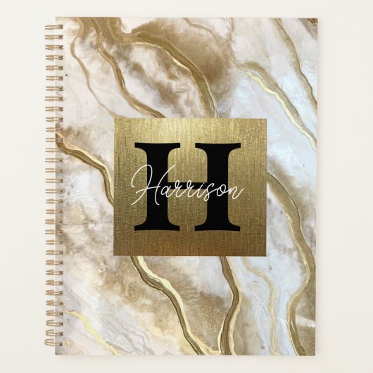 White and Gold Marble Monogram Name Persoonlijk Planner (Voorkant)