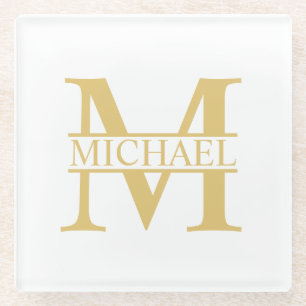 White and Gold Personalized Monogram and Name Glazen Onderzetter