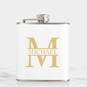 White and Gold Personalized Monogram and Name Heupfles