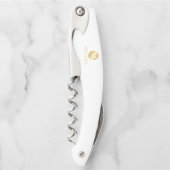 White and Gold Personalized Monogram and Name Kurkentrekker (Voorkant)