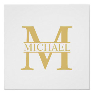 White and Gold Personalized Monogram and Name Perfect Poster