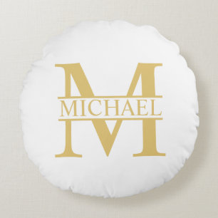 White and Gold Personalized Monogram and Name Rond Kussen