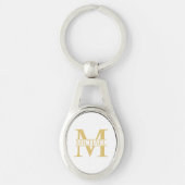 White and Gold Personalized Monogram and Name Sleutelhanger (Voorkant)