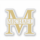 White and Gold Personalized Monogram and Name Sticker (Voorkant)