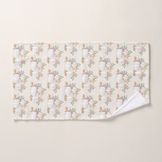 White and Gold Pumpkins Waterverf Pattern Bad Handdoek (Handdoek)