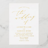 White and Gold Script Photo Wedding Folie Uitnodiging (Voorkant)