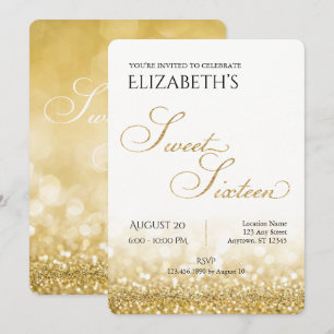 White and Gold Sweet Sixteen Birthday Invitation Kaart