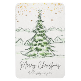 White and Green Hand drawn Cute Merry Christmas an Magneet