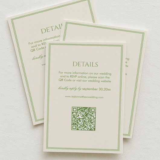 White and Green Wedding Details Qr Code Informatiekaartje