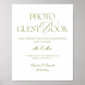 White and Green Wedding Photo Guest Book Poster (Devant)
