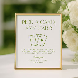 White and Green Wedding Playing Card Guest Book  Poster