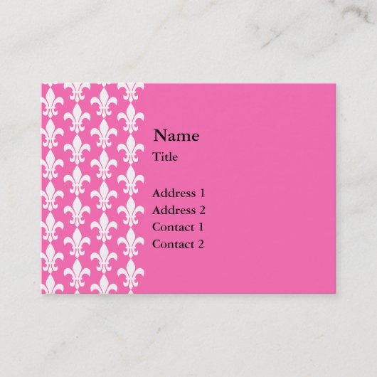 White and Hot Pink Fleur de Lis Pattern Visitekaartje (Voorkant)