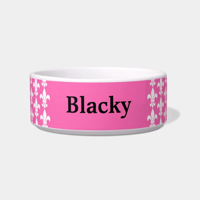 White and Hot Pink Fleur de Lis Pattern Voerbakje (Voorkant)