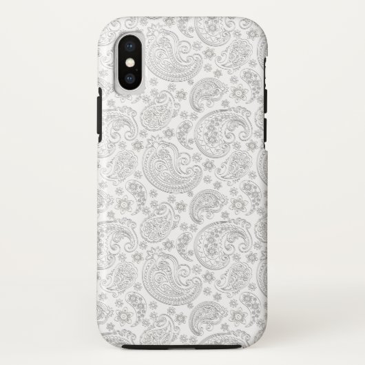 White and Light Grey Floral Paisley Pattern Case-Mate iPhone Case (Achterkant)