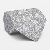 White and Light Grey Floral Paisley Pattern Stropdas (Opgerold)