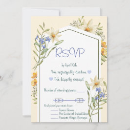 White And Lilac Wildflowers Geometric RSVP Card Kaart