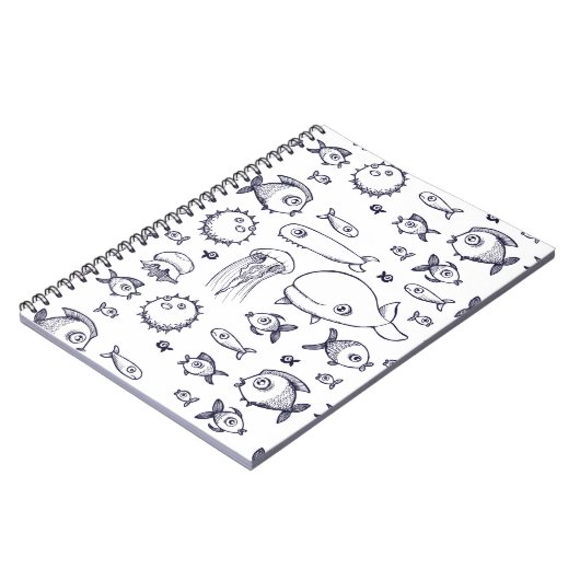 White and Navy Fish Drawing Notebook Notitieboek (Linkerzijde)