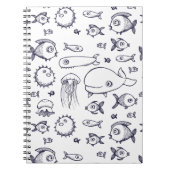 White and Navy Fish Drawing Notebook Notitieboek (Voorkant)