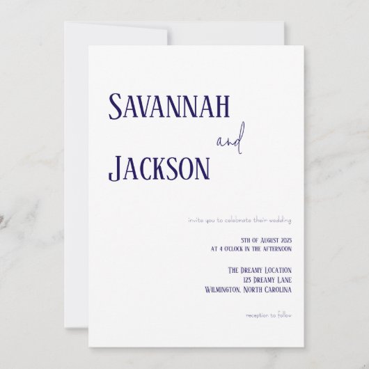 White and Navy Modern Elegant Wedding Invitation (Devant)