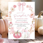 White and Pink Bow Coquette Pumpkin 1st Birthday Kaart