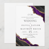 White and Purple Black Modern Agate Wedding Kaart (Voorkant / Achterkant)