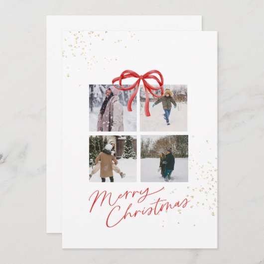 White and Red Aesthetic Family Christmas Card Save The Date (Voorkant / Achterkant)