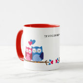 White and Red Ceramic Mug with Romantic Owl Couple (Devant gauche)