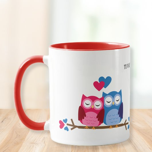 White and Red Ceramic Mug with Romantic Owl Couple