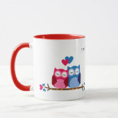 White and Red Ceramic Mug with Romantic Owl Couple Mok (Links)