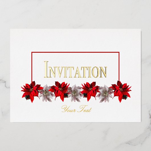 White and Red Poinsettias Foil Invitation (Recto)