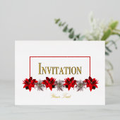 White and Red Poinsettias Foil Invitation (Debout devant)
