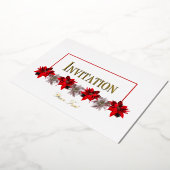 White and Red Poinsettias Foil Invitation (Rotation)