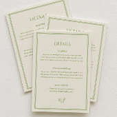 White and Sage Green Wedding Details Informatiekaartje