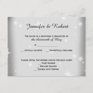 White and Silver Snowflake RSVP Briefkaart