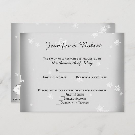 White and Silver Snowflake RSVP Briefkaart (Voorkant / Achterkant)
