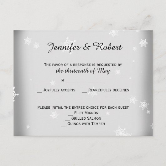 White and Silver Snowflake RSVP Briefkaart (Voorkant)