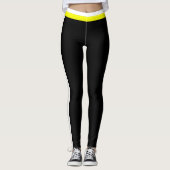 White and Yellow Side Stripe Black Sports Leggings (Devant)